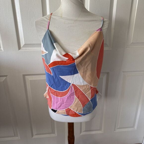 Womens Tank Top Sz Large Art To Wear 80s 90s Y2K Happy Cowl Neck Colorblock - Picture 1 of 7